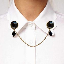Black Brooch, Black Collar Pin with chain