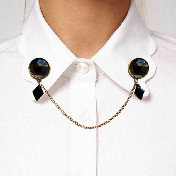 Black collar brooch,  black brooches with chain, minimalist brooch, trendy gift unique black collar pins, monochrome black brooch.jpg