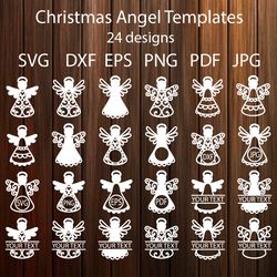 Christmas Angels SVG Bundle, Christmas Angel Monogram Frame Template For Cutting, SVG,DXF,EPS,PNG Files