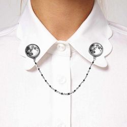 Full Moon Collar Brooch, Moon Pin with chain