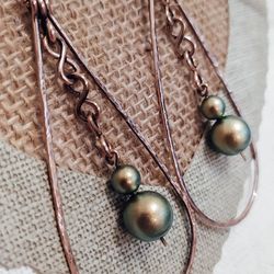 Copper earrings with Swarovski pearls