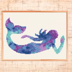 Mermaid Cross stitch pattern Modern cross stitch Nautical nursery cross stitch Sea themed cross stitch Watercolor