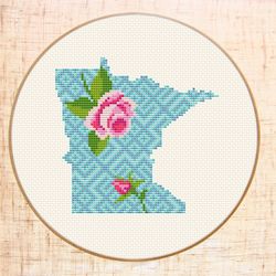 Minnesota cross stitch PDF pattern Modern cross stitch Flower map cross stitch Floral State cross stitch USA