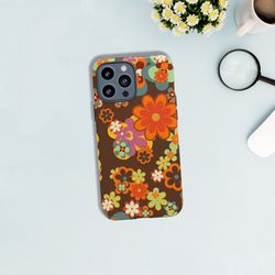 Tough Retro Flowers Groovy Case for iPhone 13 Pro 14 Pro iPhone 14 Plus iPhone 13 Pro Max 12 Pro Max iPhone 11 Pro Xr X