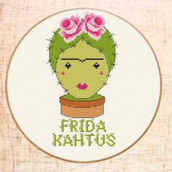 Modern cross stitch pattern Cactus cross stitch Frida Kahlo xstitch Frida cross stitch Funny embroidery pattern Feminist