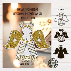 3D Christmas Angel dxf, svg file for cricut, glowforge. Christmas tree toy, layered stencils, Christmas Decoration.