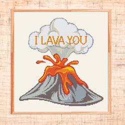 modern cross stitch pattern i lava you cross stitch pdf volcano cross stitch mountain anniversary xstitch chart