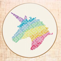 modern unicorn cross stitch pattern pdf rainbow unicorn nursery diy cross stitch geometric unicorn embroidery