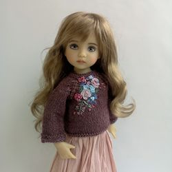 Little Darling doll Burgundy embroidered sweater, cotton skirt Free Shipping