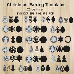 Christmas Earrings SVG  Templates For Laser, Silhouette, Cricut Cutting. Making jewelry from leatherette, wood, etc.