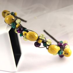 Hair Tiara. Yellow headband with beads. Bright jewelry for women