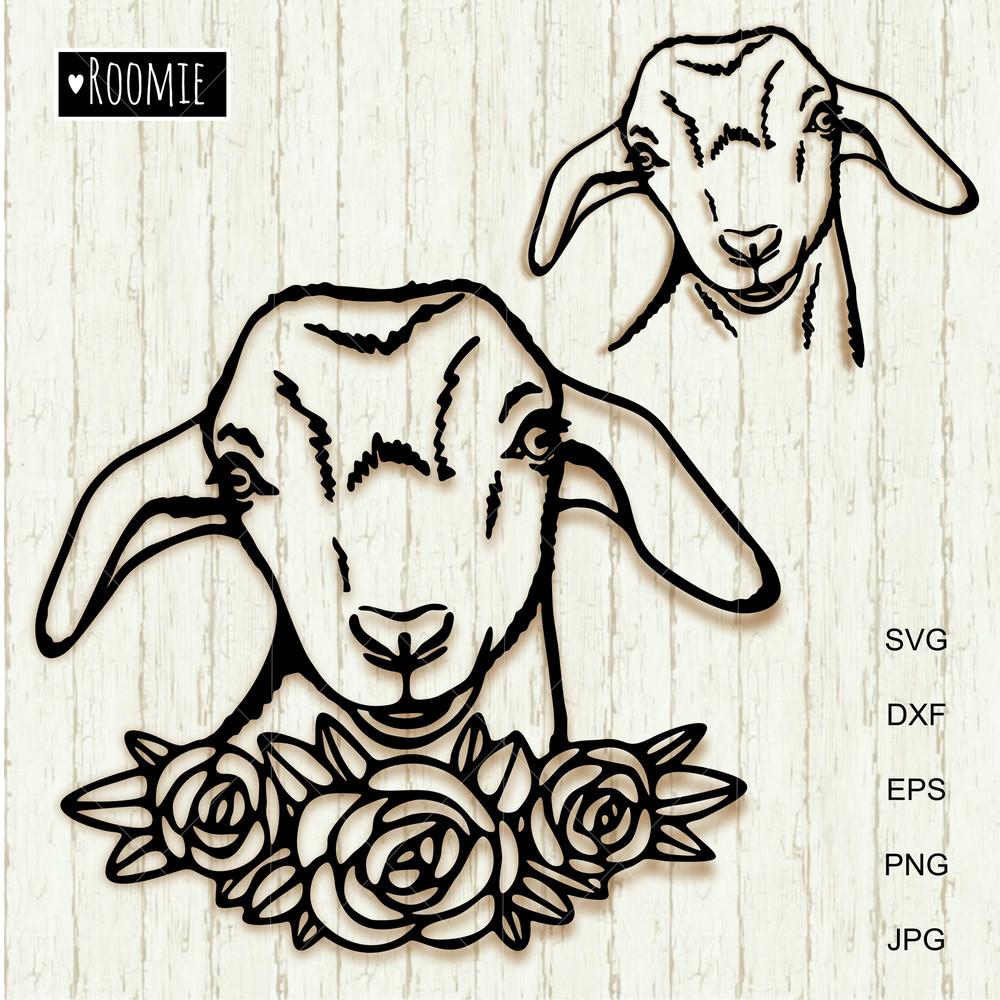 goat portrait with flowers clipart.jpg