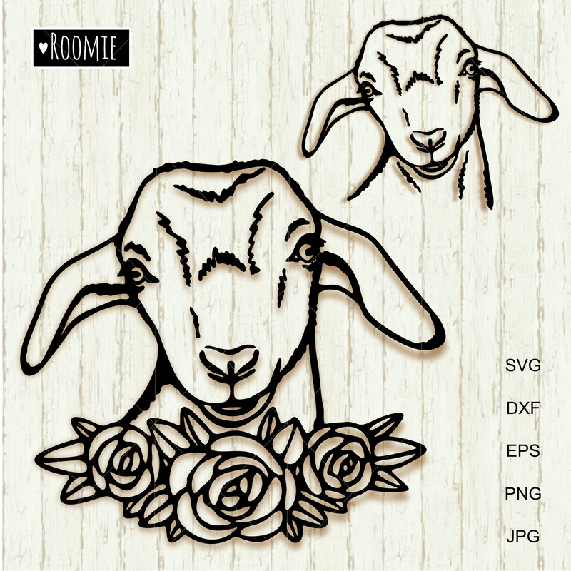 goat portrait with flowers clipart.jpg