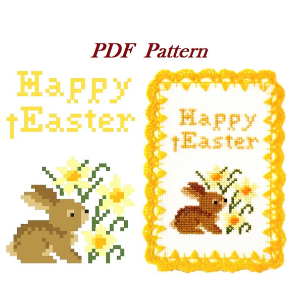 Happy Easter, Cross Stitch Pattern, Beginner Embroidery, Easy Cross Stitch, Easter Bunny Embroidered Design, Handmade Unique Easter Greeting Card, Easter Rabbit