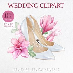 Shoes for the bride. Magnolia flowers for wedding, Wedding clipart PNG. Digital download.