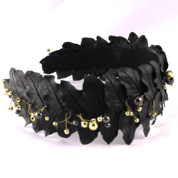 Tiara black spectacular hair ornament. A wide headband made of clay. A gift for her. Gothic jewelry