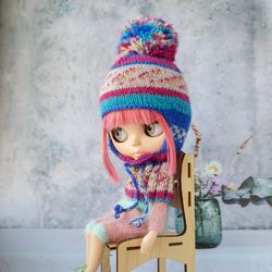 blythe clothes. blythe hat balaclava. blythe knit hat.