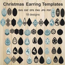 Christmas Earrings SVG, Pendant Template, Cut Files For Laser, Cricut, Silhouette, etc. SVG,DXF,EPS,PNG. Making Jewelry