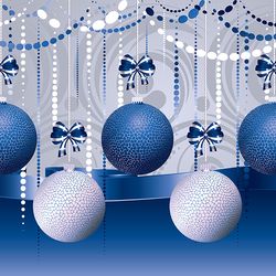 Decorative blue and white Christmas balls, holiday ornaments