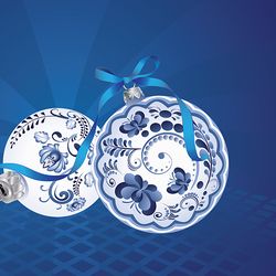 Festive christmas ball decorated with blue floral ornaments