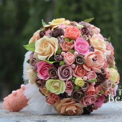 Wedding bouquet with flowers from polymer clay. BOUQUET TO ORDER. Exclusive bouquet of the bride.