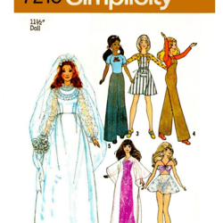 PDF Simplicity 7210 Barbie Doll Clothes Wardrobe Vintage Craft Sewing Pattern 1970s