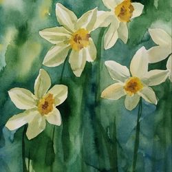 Daffodils Painting Original Artwork Floral Wall Art Plants Painting
