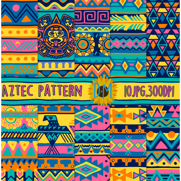 Neon Aztec Seamless Patterns Digital Paper set - Inspire Uplift