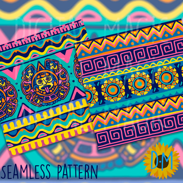Neon Aztec Seamless Patterns Digital Paper set - Inspire Uplift