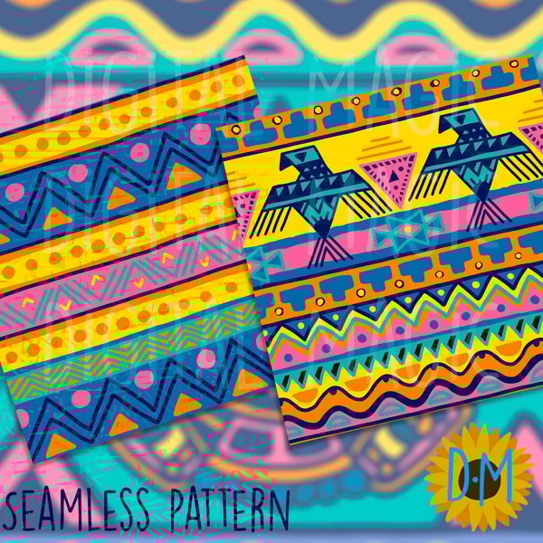 Neon Aztec Seamless Patterns Digital Paper set - Inspire Uplift