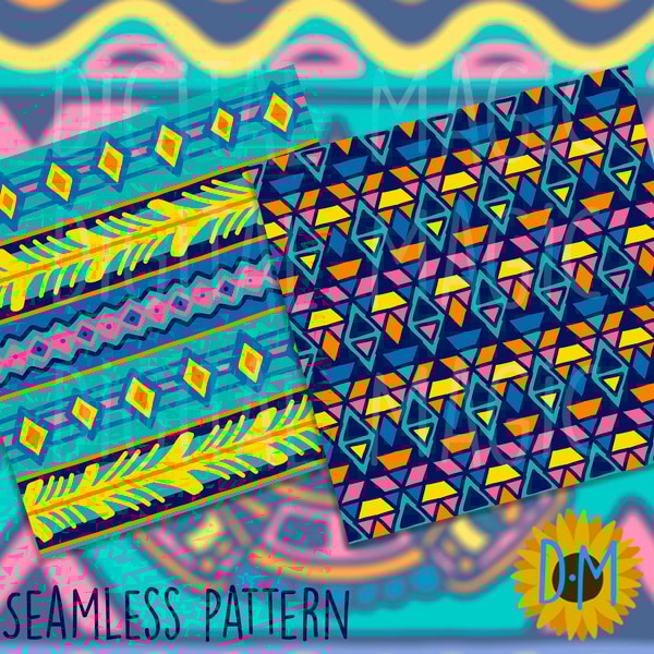 Neon Aztec Seamless Patterns Digital Paper set - Inspire Uplift