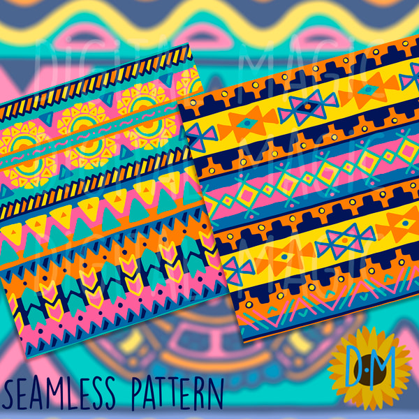 Neon Aztec Seamless Patterns Digital Paper set - Inspire Uplift