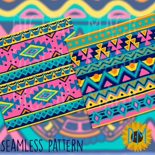 Neon Aztec Seamless Patterns Digital Paper set - Inspire Uplift