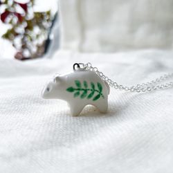 Cute ceramic bear necklace Porcelain bear totem White polar bear pendant Whimsical ceramics Bear lover gift