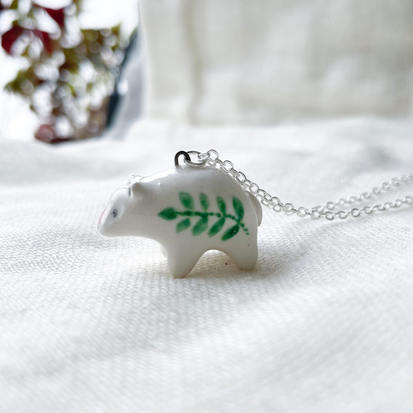 White ceramic polar bear totem necklace