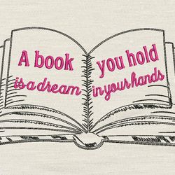 Book a book is a dream Embroidery design 3 Sizes reading pillow-INSTANT D0WNL0AD