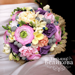 Wedding bouquet. Bride Bouquet . Artificial bouquet. Flowers from polymer clay.