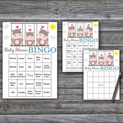 Hippo Baby Shower Bingo Cards,Hippo Baby Shower Bingo Games,Printable Baby Shower Bingo Cards--291