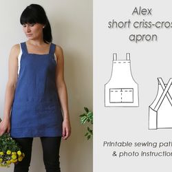 Cross back apron Sewing pattern /Japanese pinafore Pattern PDF/ Sewing/ Short apron /Digital Download/ sewing tutorial/