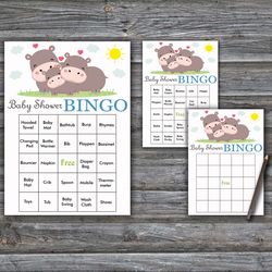 Safari Baby Shower Bingo Cards,Hippo Baby Shower Bingo Games,Printable Baby Shower Bingo Cards--289