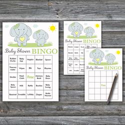 Blue elephant Baby Shower Bingo Cards,Elephant Baby Shower Bingo Games,Printable Baby Shower Bingo Cards--284