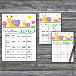 Snail Baby Shower Bingo Cards,Woodland Baby Shower Bingo Games,Printable Baby Shower Bingo Cards--279