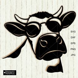 Bull With Sunglasses Svg, Cow SVG, Farm Animals, Cricut Heifer Face, Farmhouse Shirt Design Laser Cut File Vinyl Decal