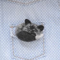 Silver fox animal brooch for women Needle felted wool replica pin for girl Fox lover gift jewelry