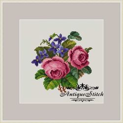 Roses and Violet Berlin Woolwork Bouquet 48 Vintage Cross Stitch Pattern PDF