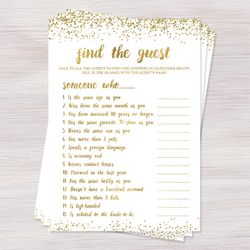 find the guest, funny bridal shower games, gold confetti bridal shower ideas, wedding shower activities, bachelorette