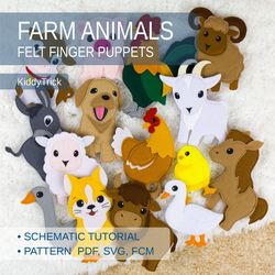 Felt Farm animals Sewing Pattern , Felt Finger puppets