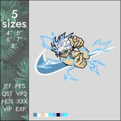 nike killua embroidery design, anime zoldyck hunter, 5 sizes