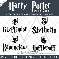 Harry Potter Clip Art Design SVG DXF PNG PDF - Hogwarts House Gryffindor Slytherin Ravenclaw Hufflepuff Designs