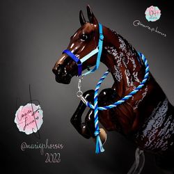 Traditional Breyer horse Accessories, handmade toy tack, tricolor blue Halter & Lead Rope set, LSQ custom, MariePHorses